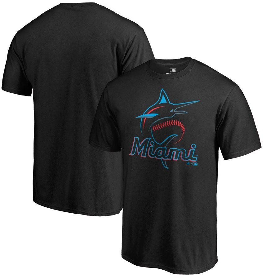 Miami Marlins Team Logo - Men's Black Miami Marlins Team Color Primary Logo II T-Shirt