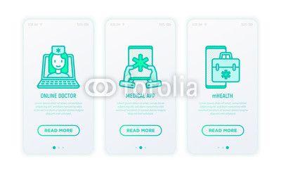 Medicine App Mobile Logo - Online medicine, telemedicine, medical app thin line icons. Modern