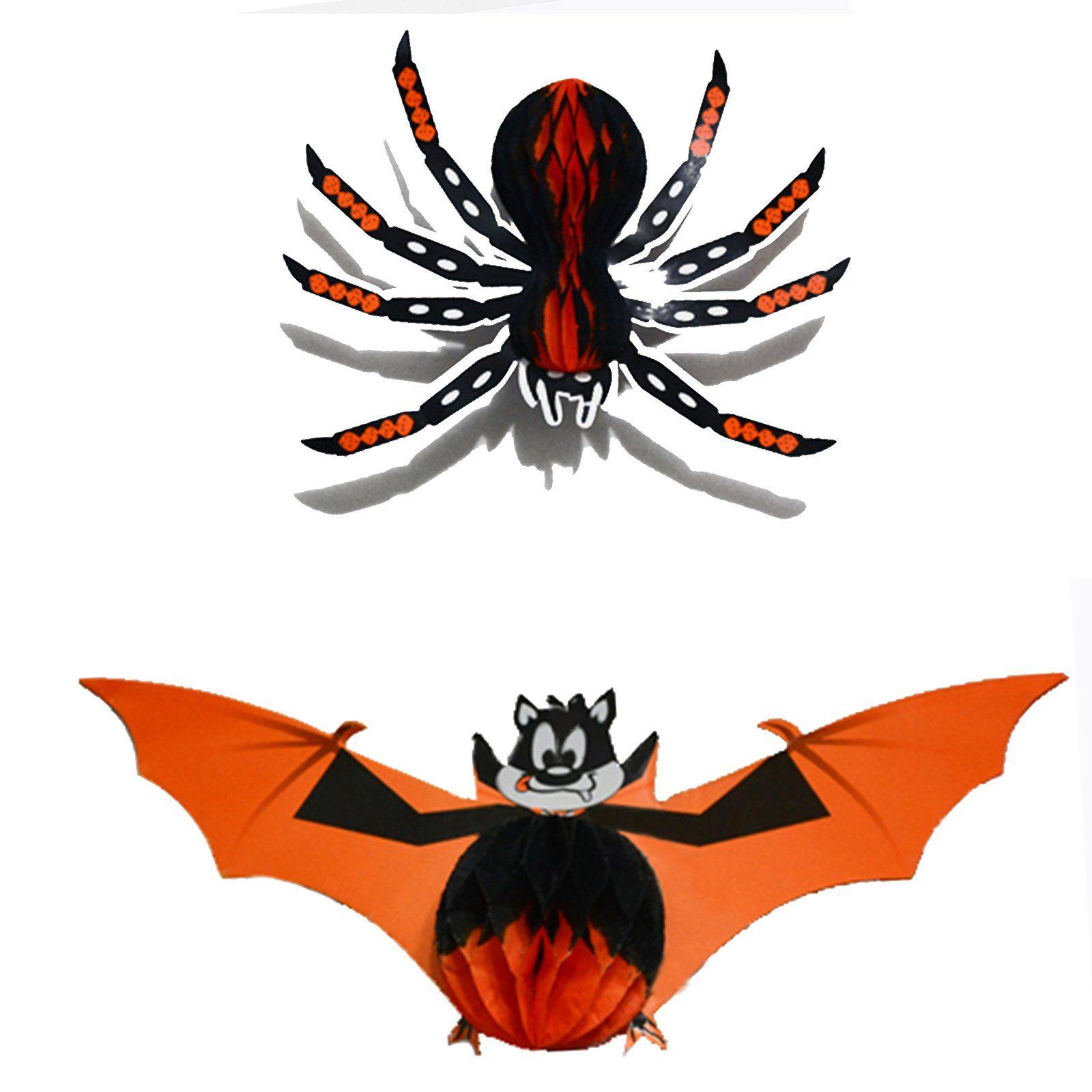 Orange and Black Funny Logo - 3 pk Honeycomb Halloween Hanging Decorations Bat Spider FUNNY Props ...