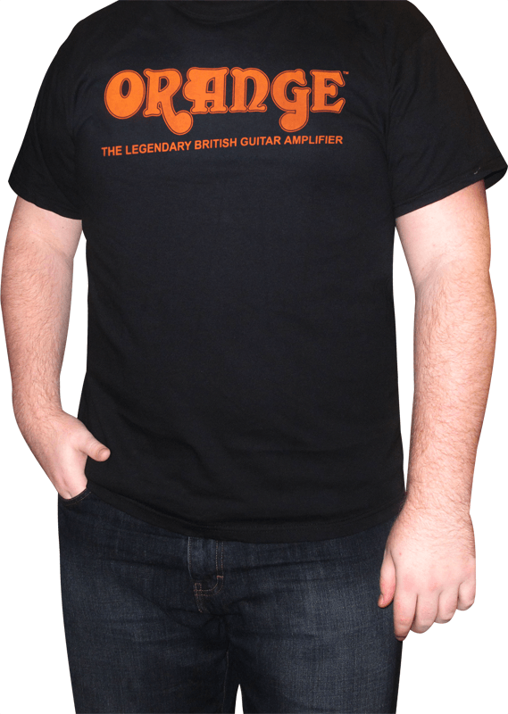 Orange and Black Funny Logo - T-Shirt - Black with Retro Orange Amps Logo | Amplified Parts