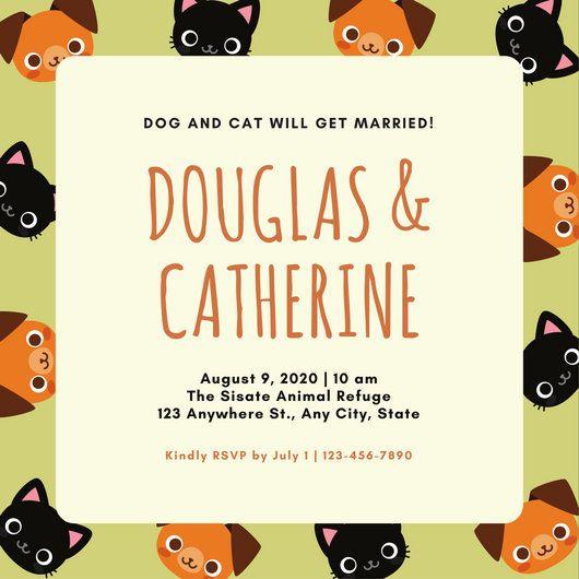Orange and Black Funny Logo - Orange and Black Cat and Dog Funny Wedding Invitation
