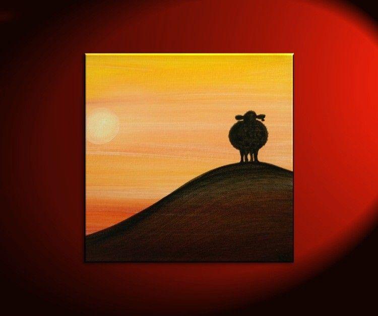 Orange and Black Funny Logo - Sheep Silhouette Painting Sunset Calming Happy Lamb Art Original ...
