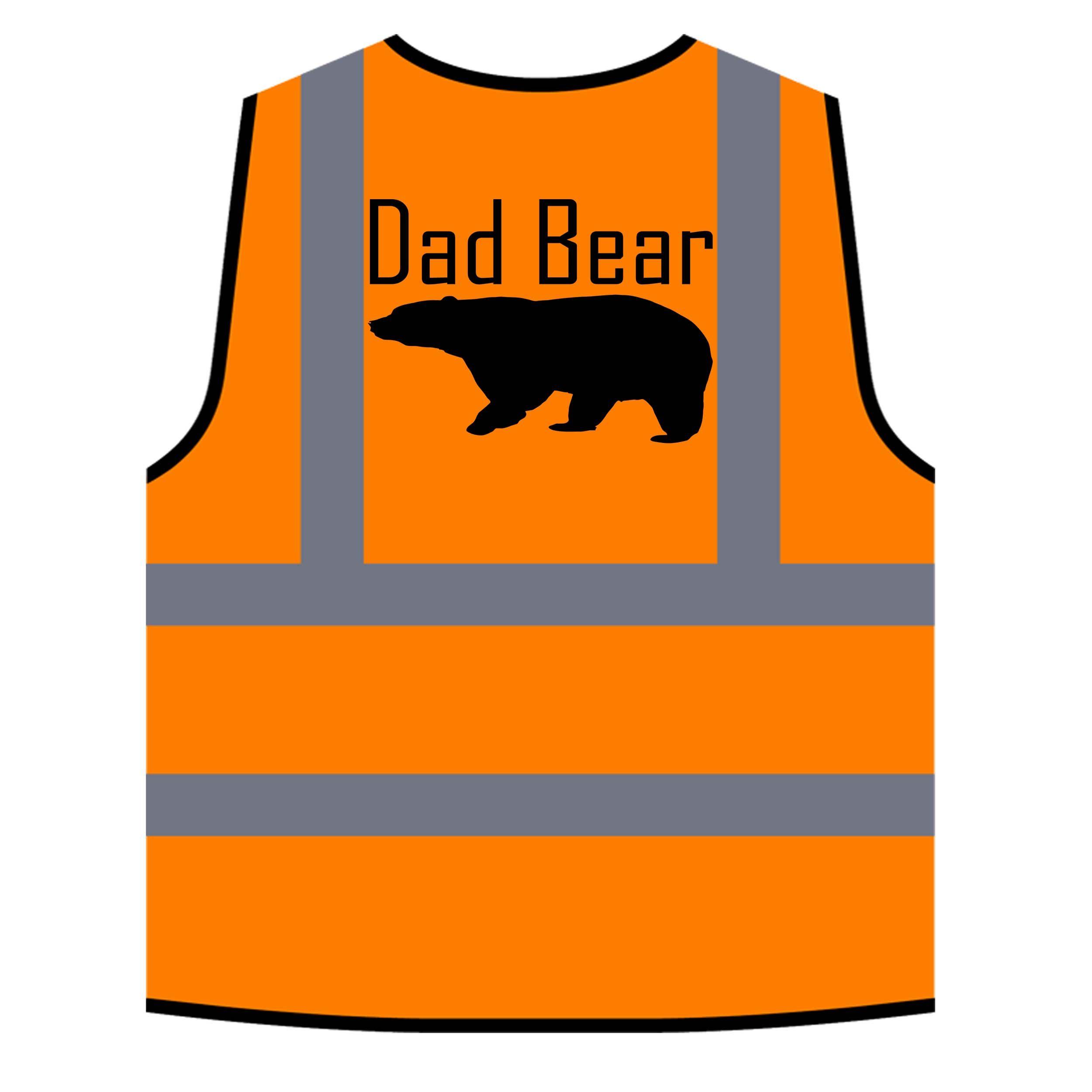 Orange and Black Funny Logo - Dad Bear in Black Family Funny Novelty Yellow/Orange Safety Vest ...