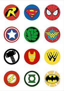 Original Superhero Logo - Round 50mm Superhero Logo Edible Wafer Paper Cake Toppers - <span