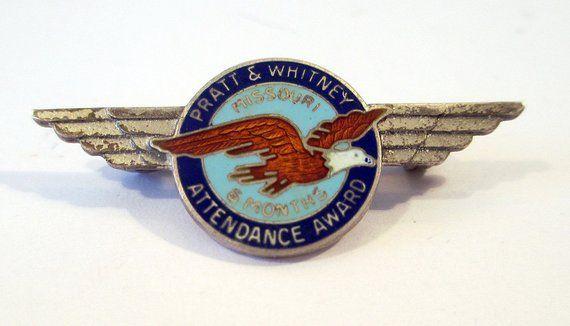 Vintage Pratt and Whitney Logo - Vintage Pratt & Whitney engine factory Attendance Award WWII