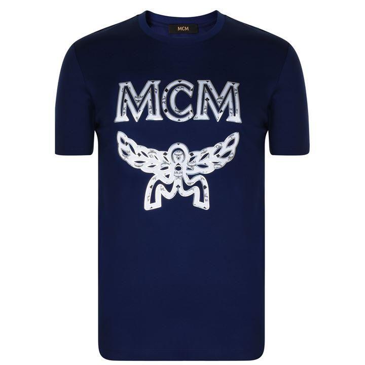 Blue MCM Logo - Blue MCM Logo T Shirt OYPBOX 47760 Mens Clothing