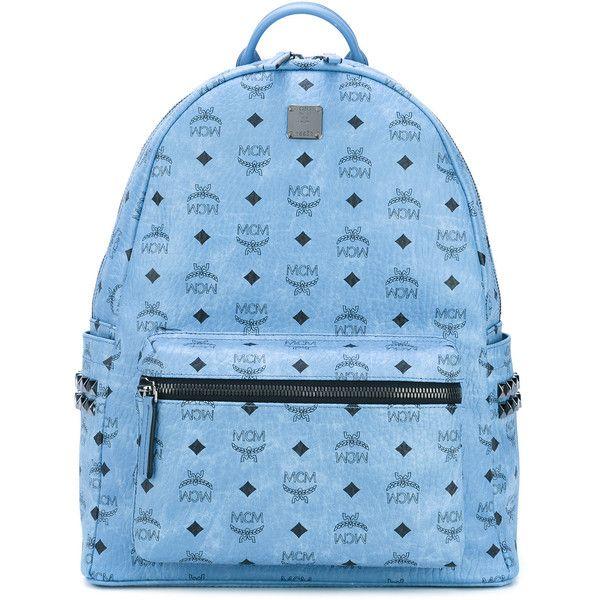 Blue MCM Logo - MCM logo print studded backpack ($701) ❤ liked on Polyvore ...