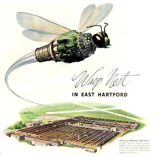 Vintage Pratt and Whitney Logo - Detail Of Shell Wasp Nest Pratt Whitney Aircraft 1952. Mad Men Art