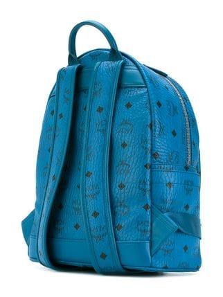 Blue MCM Logo - Mcm Logo Print Studded Backpack $964 SS17 Online