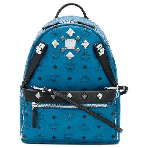 Blue MCM Logo - MCM Logo Print Embellished Backpack - LC001 BLUE MMK7SVE80 - Women's ...