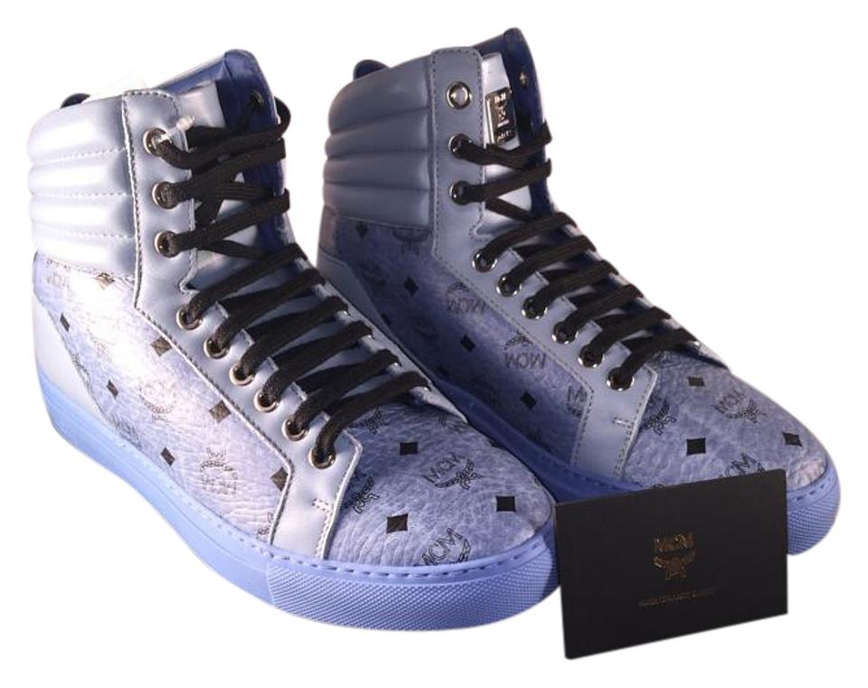 Blue MCM Logo - MCM Blue Mouse Over Image To Zoom Mcm Monogrammed High Top Sneaker