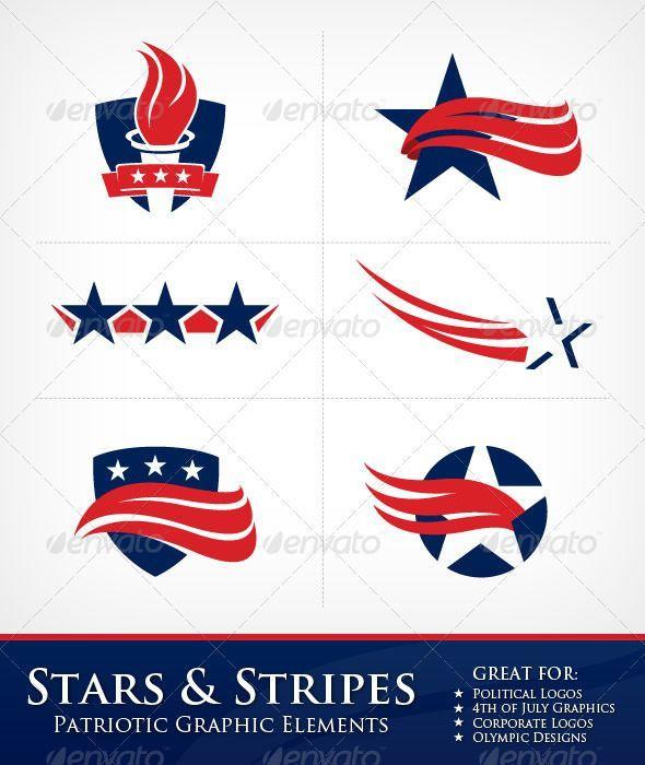 Patriotic Flag Logo - Stars and Stripes Graphic Elements - Decorative Symbols Decorative ...