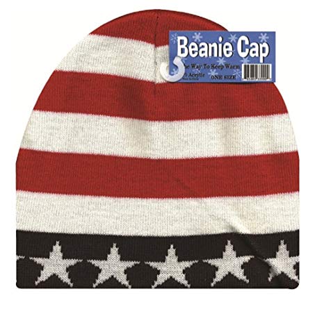 Patriotic Flag Logo - Beanie Cap USA Patriotic American Flag Stripes Winter