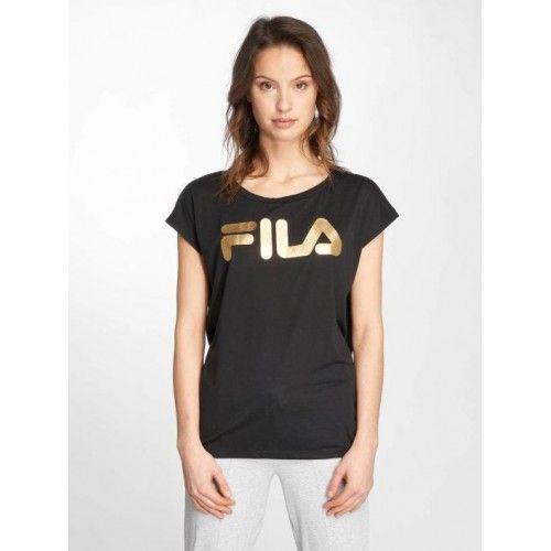 Gold Colored Logo - FILA Women T Shirt Tall Sora In Black Gold Colored Logo Print On