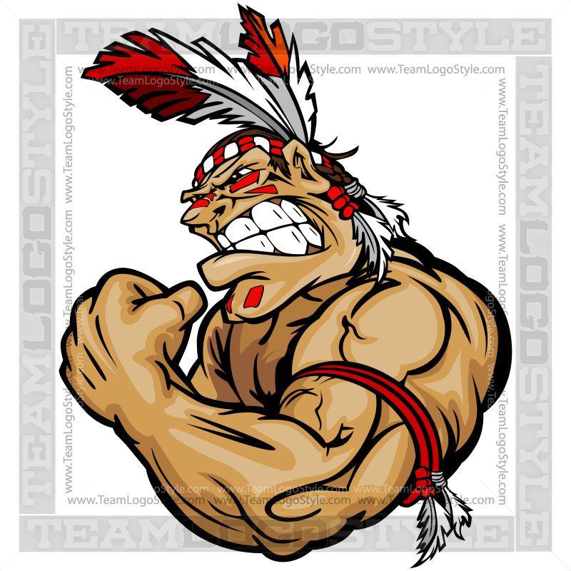 Indian Warrior Logo - Muscular Indian Warrior Cartoon - Vector cartoon Indian