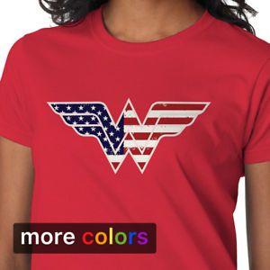 Patriotic Flag Logo - U.S.A. Flag In Wonder Woman Logo Womens T Shirt, DC Comics Patriotic