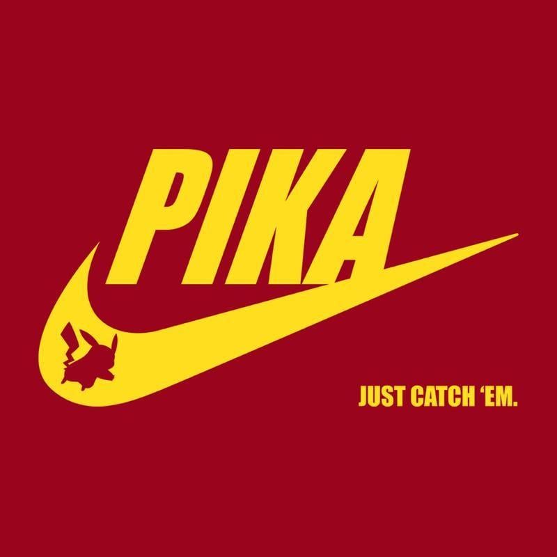 Pikachu Logo - Pokemon Pikachu Nike Logo Pika Just Catch Em Men's T-Shirt