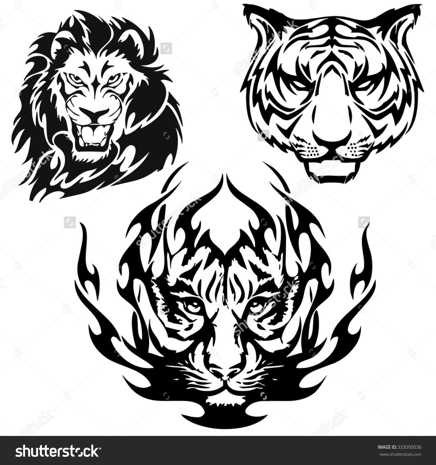 Black and White Tiger Logo - A Lion and Tiger head logo in black and white. | Illustrations ...