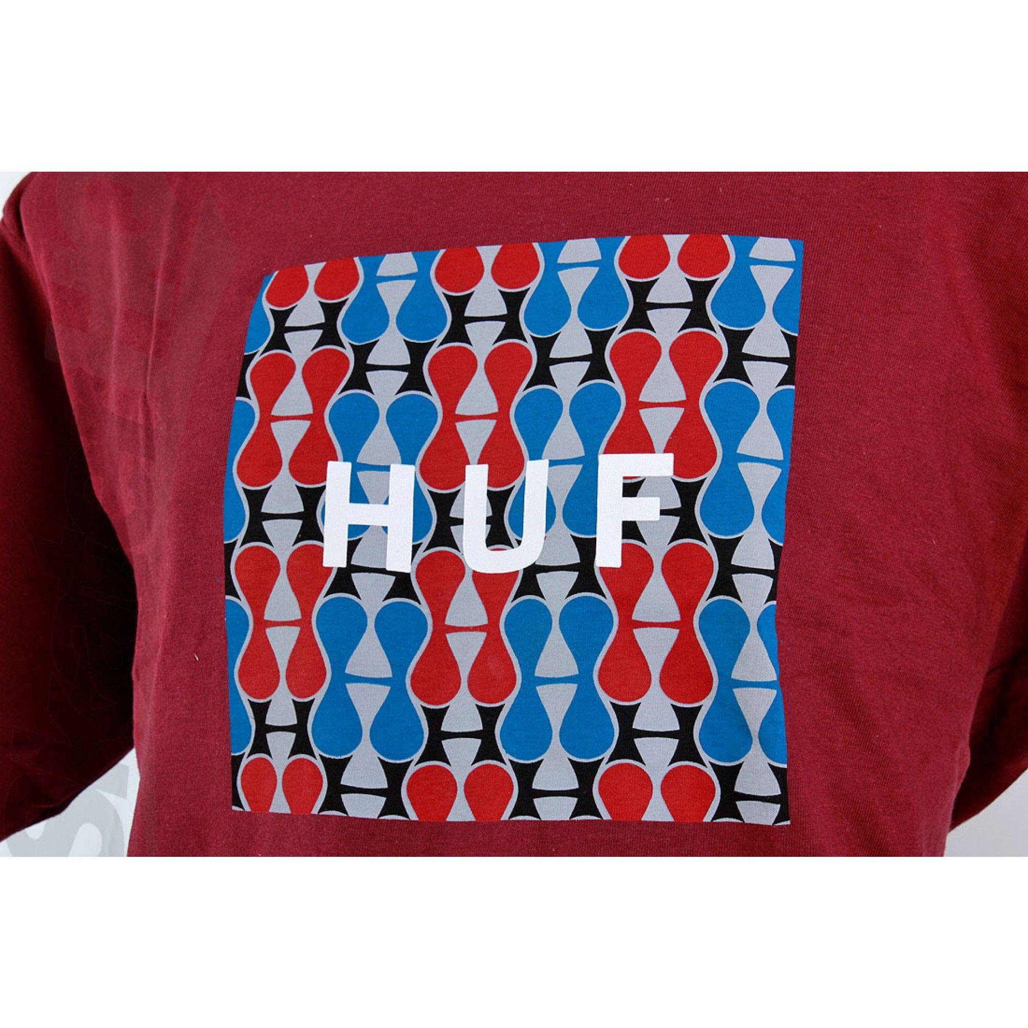 Century Box Logo - HUF Box Logo Fill Century Tee Large Burgundy Skater HQ