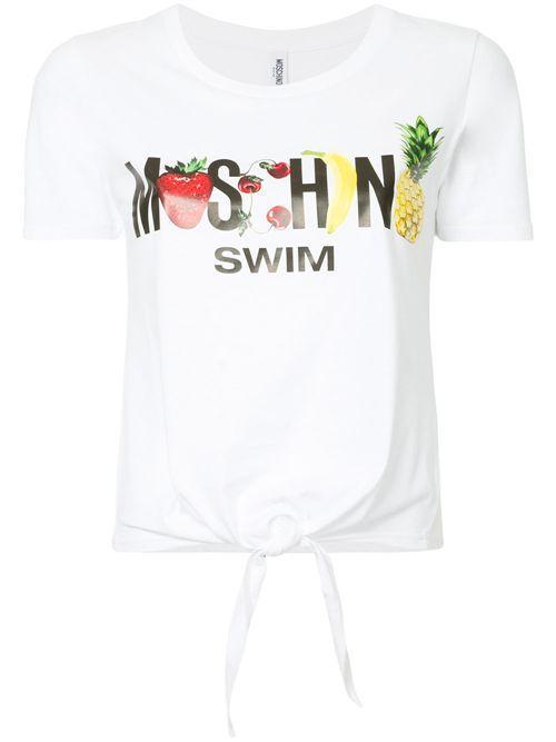 White Fruit Logo - Moschino Cotton 100% Fruit Logo T Shirt Beach Cover Ups In White