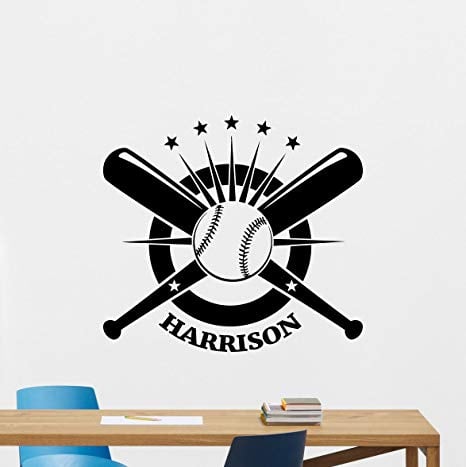 Wall Bat Logo - N.SunForest Custom Name Baseball Wall Decal Bat Ball