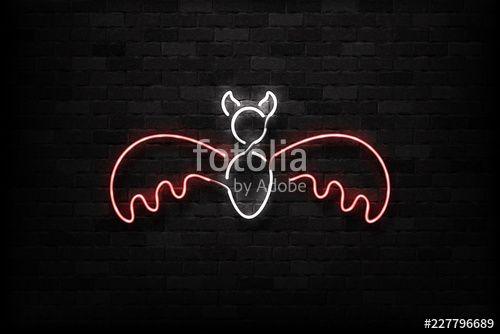 Wall Bat Logo - Vector realistic isolated neon sign of Bat logo for decoration