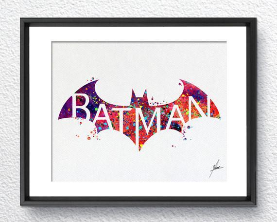 Wall Bat Logo - Batman, Bat Modern Logo, Watercolor Print, Super Heroe, Wall Art ...