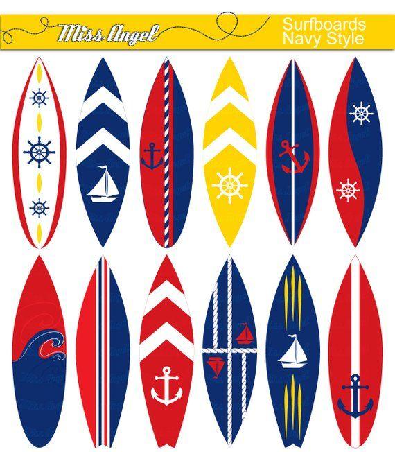 Red Surfboard Logo - Nautical Surfboards CLIPART. Navy surfboard clip art red | Etsy