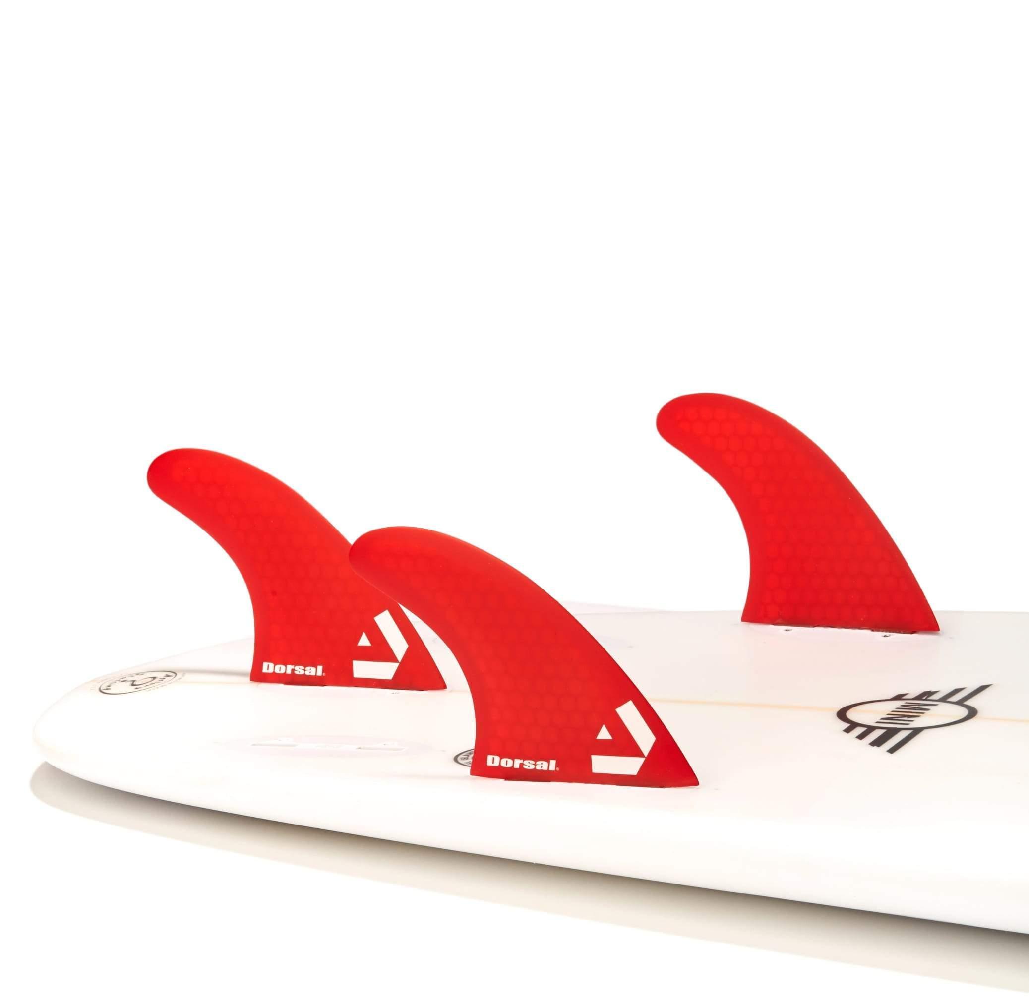 Red Surfboard Logo - Dorsal Surfboard Fins Hexcore Thruster Set (3) Honeycomb FCS Base
