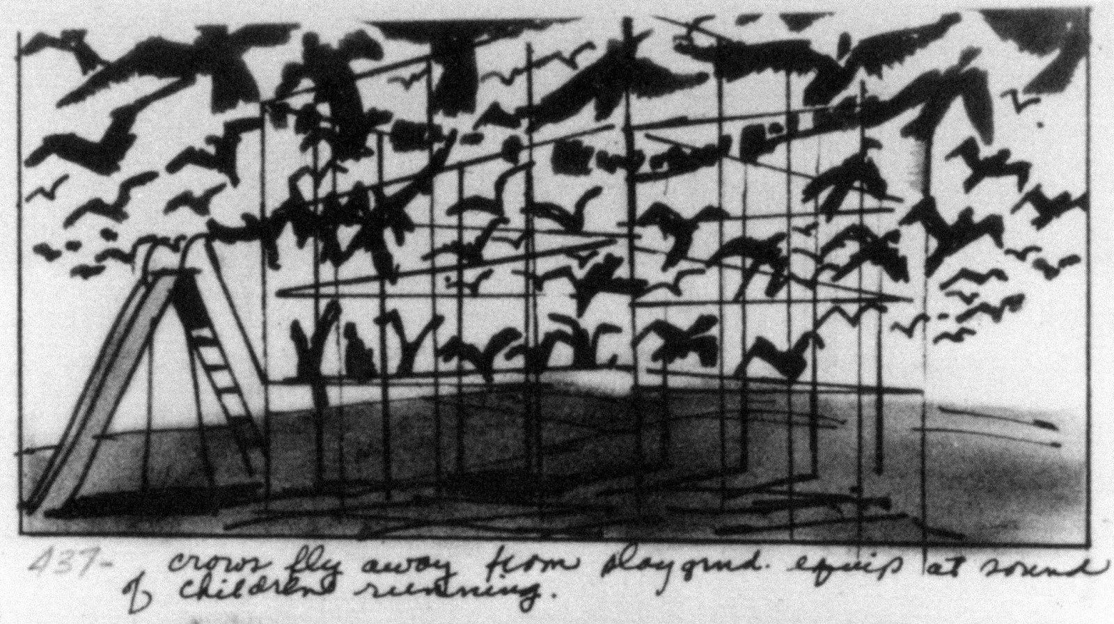Hitchcock the Birds Logo - The Birds (1963): Storyboarding the Scene at the Schoolhouse