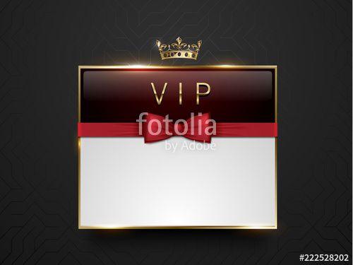 Red and Black VIP Logo - Vip dark red glass label with golden frame, crown and red bow tie