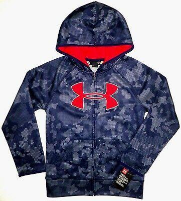 Under Armour Camo Logo - NWT UNDER ARMOUR Boys Full Zip Hoodie Jacket CAMO Blue UA Logo Red ...