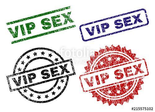 Red and Black VIP Logo - VIP SEX seal prints with distress style. Black, green, red, blue