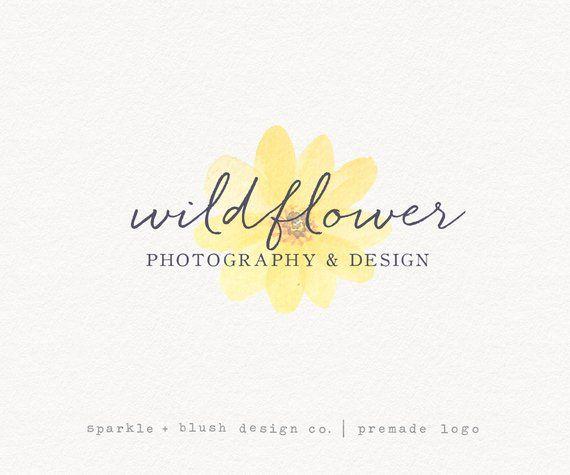 Yellow Daisy Logo - Pretty Premade Cursive Script Yellow Daisy Sunflower Botanical