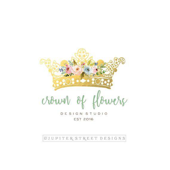Ball Flower Logo - Crown Logo Gold Logo Flower Logo Etsy Logo Blog Logo Wedding