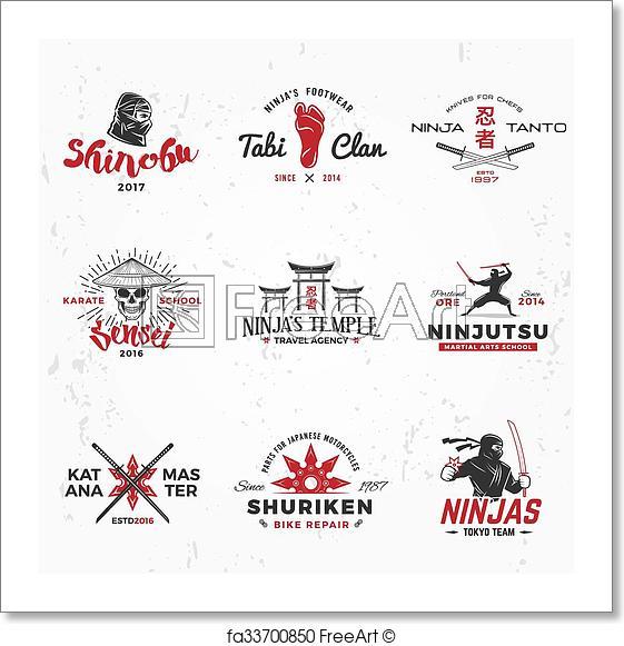 Insignia Logo - Free art print of Set of Japanese Ninjas Logo. Katana master