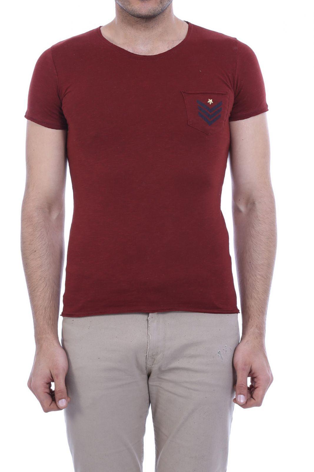 Burgundy Circle Logo - Burgundy Circle Neck Men T-shirt Pockets on Breast
