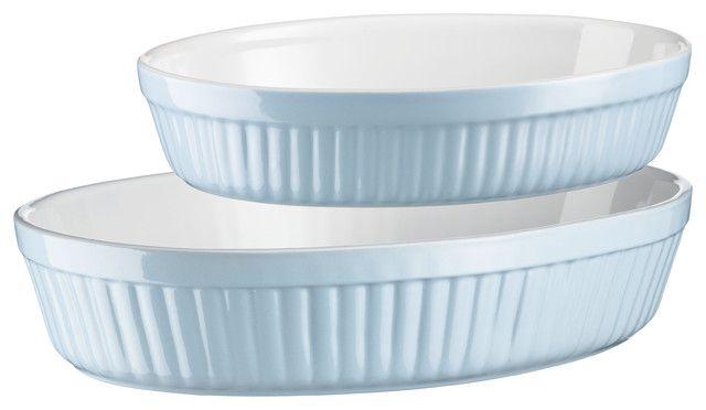 Two Piece Blue Oval Logo - Kitchen Time 2-Piece Ceramic Casserole Dish Set, Oval - Traditional ...