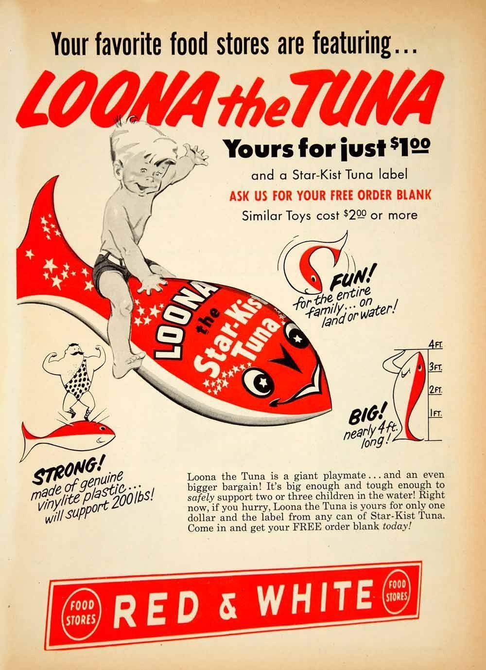 Red White Food Stores Logo - 1953 Ad Star-Kist Loona Tuna Children Float Toy Fish Canned Red ...