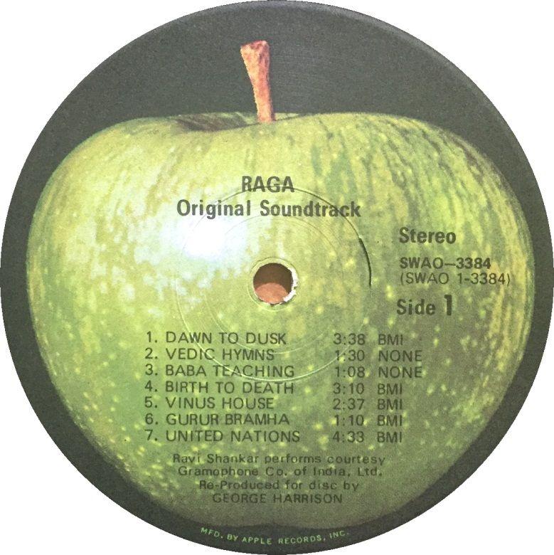 Original Apple Records Logo - Vinyl Album - Ravi Shankar - Raga - Original Soundtrack - Apple - USA