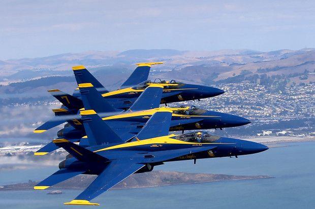 Blue Angels 2018 Logo - The Blue Angels and aerobatic pilot Sean D. Tucker fly over SF Bay ...