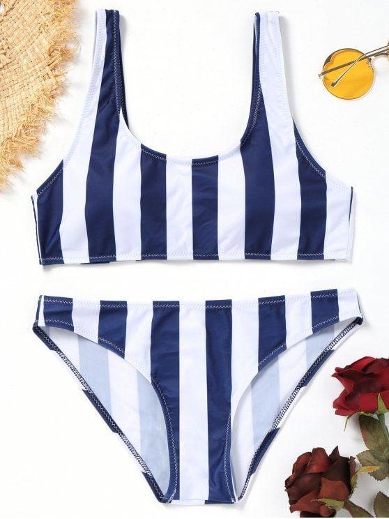 White and Blue Striped M Logo - 29% OFF] 2019 Scoop Striped Bikini Set In BLUE AND WHITE M | ZAFUL