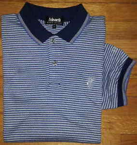 White and Blue Striped M Logo - Ashworth Shirt Golf Polo M Blue White Navy Striped Golfer Logo c1046 ...