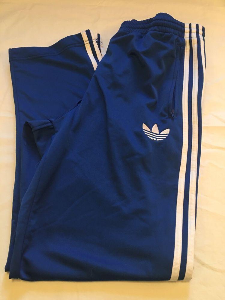 White and Blue Striped M Logo - Adidas Men's Athletic Pants Blue White Stripes Zipper Ankles ...