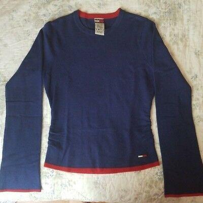 White and Blue Striped M Logo - TOMMY HILFIGER SWEATER Blue Striped Flag Logo Red White Women's ...