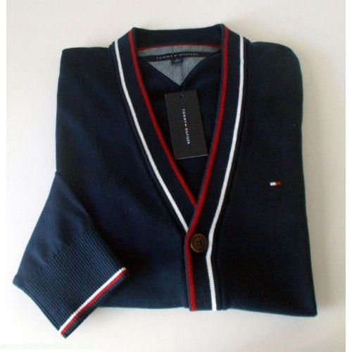 White and Blue Striped M Logo - Tommy Hilfiger Navy Blue Cardigan Red White Stripes Embroidered ...