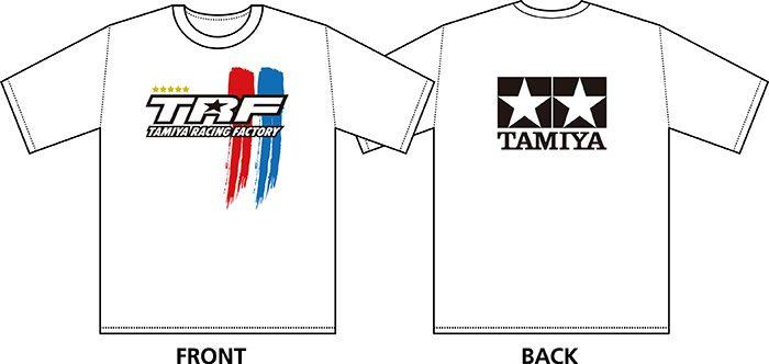 White and Blue Striped M Logo - Tamiya Racing Factory Stripe Logo T-Shirt A Type (White)/(Black)