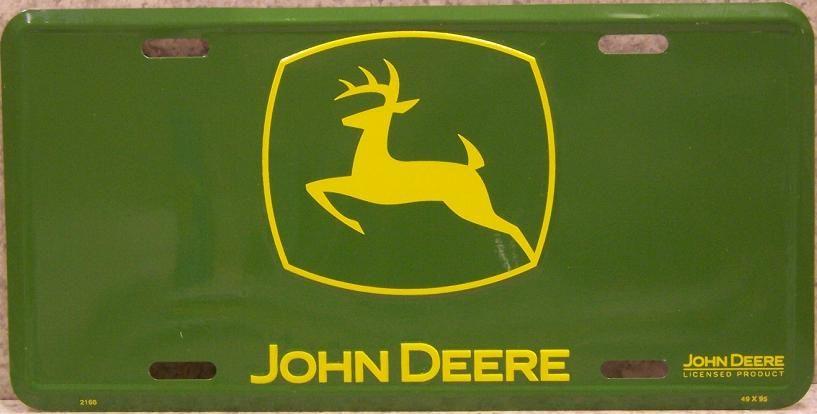 Green and Gold Reindeer Logo - Aluminum John Deere Running Deer logo License Plate NEW