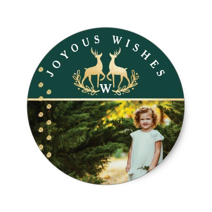 Green and Gold Reindeer Logo - Joyous Wishes | Green & Gold Reindeer Crest Photo Classic Round ...