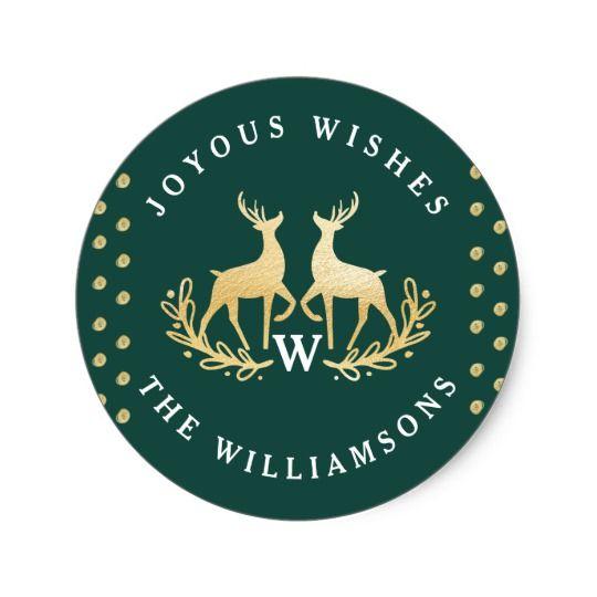 Green and Gold Reindeer Logo - Joyous Wishes. Green & Gold Reindeer Family Crest Classic Round